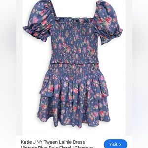 Katie J NYC Blue Floral Smocked Tiered Dress